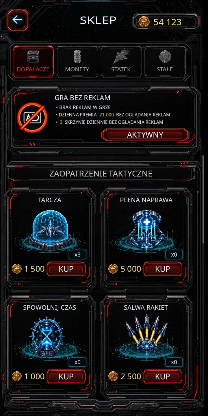 Aktualny sklep z ulepszeniami w Galaxy Reclaimer